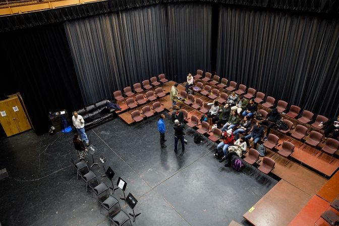 Overhead view of the Bea Wood Studio Theatre.