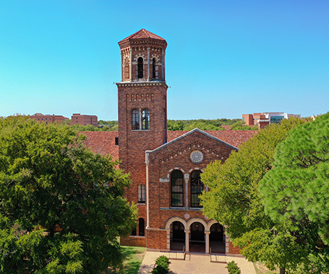 Aerial view of the Hardin Tower from the Taft Boulevard side of the Hardin Administration Building.