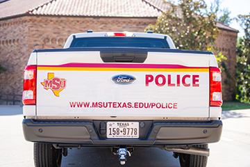 Rear of MSU Texas Police Department truck